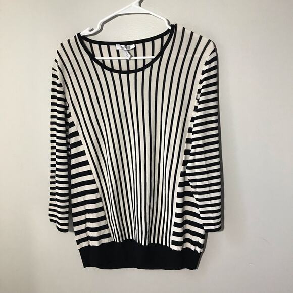 MaxMara womens XL black ivory striped pullover top boxy casual - Picture 1 of 9